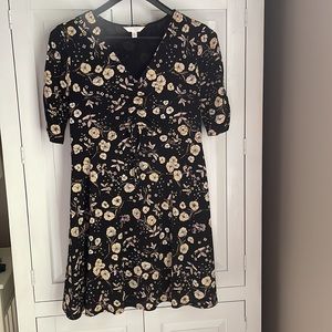 Lauren Conrad Black Yellow Floral Ruched Front Dress Size Medium